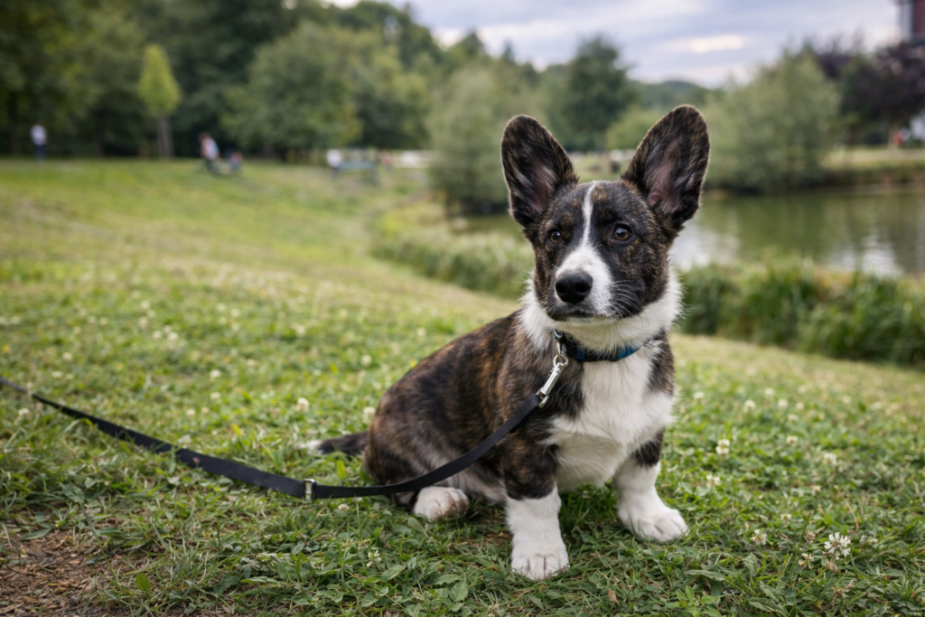 dog-obedience-training-safety-calm-behavior Calm dog practicing obedience training outdoors in a quiet environment